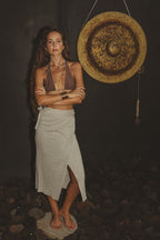 Aurora Wrap Skirt – Handcrafted Organic Linen Knit in Natural Earthy Tone