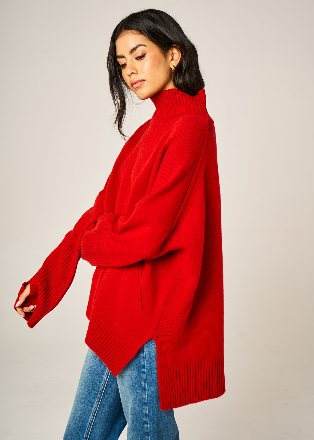 Valentina 100% Merino wool high-neck jumper in Pomegranate
