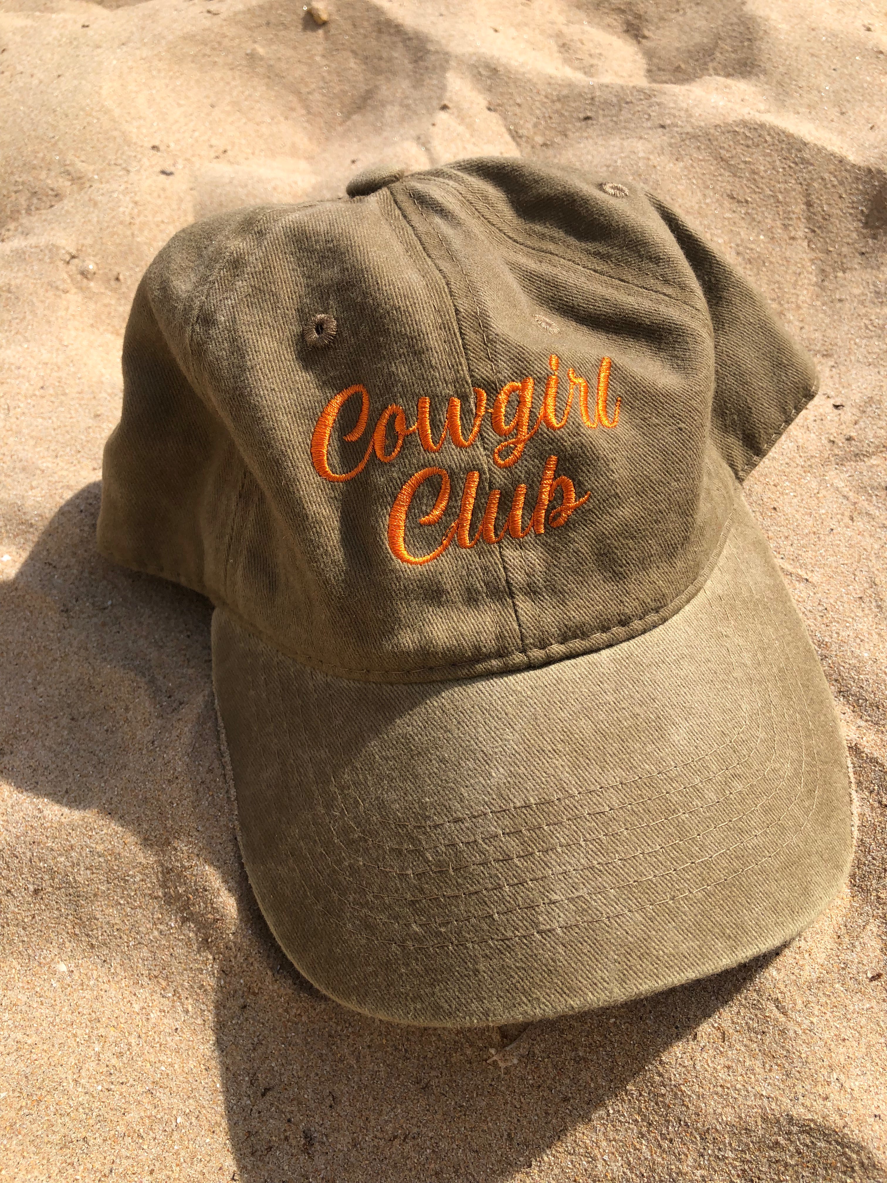 Charcoal acid wash baseball cap Cowgirl Club bright orange embroidery detail