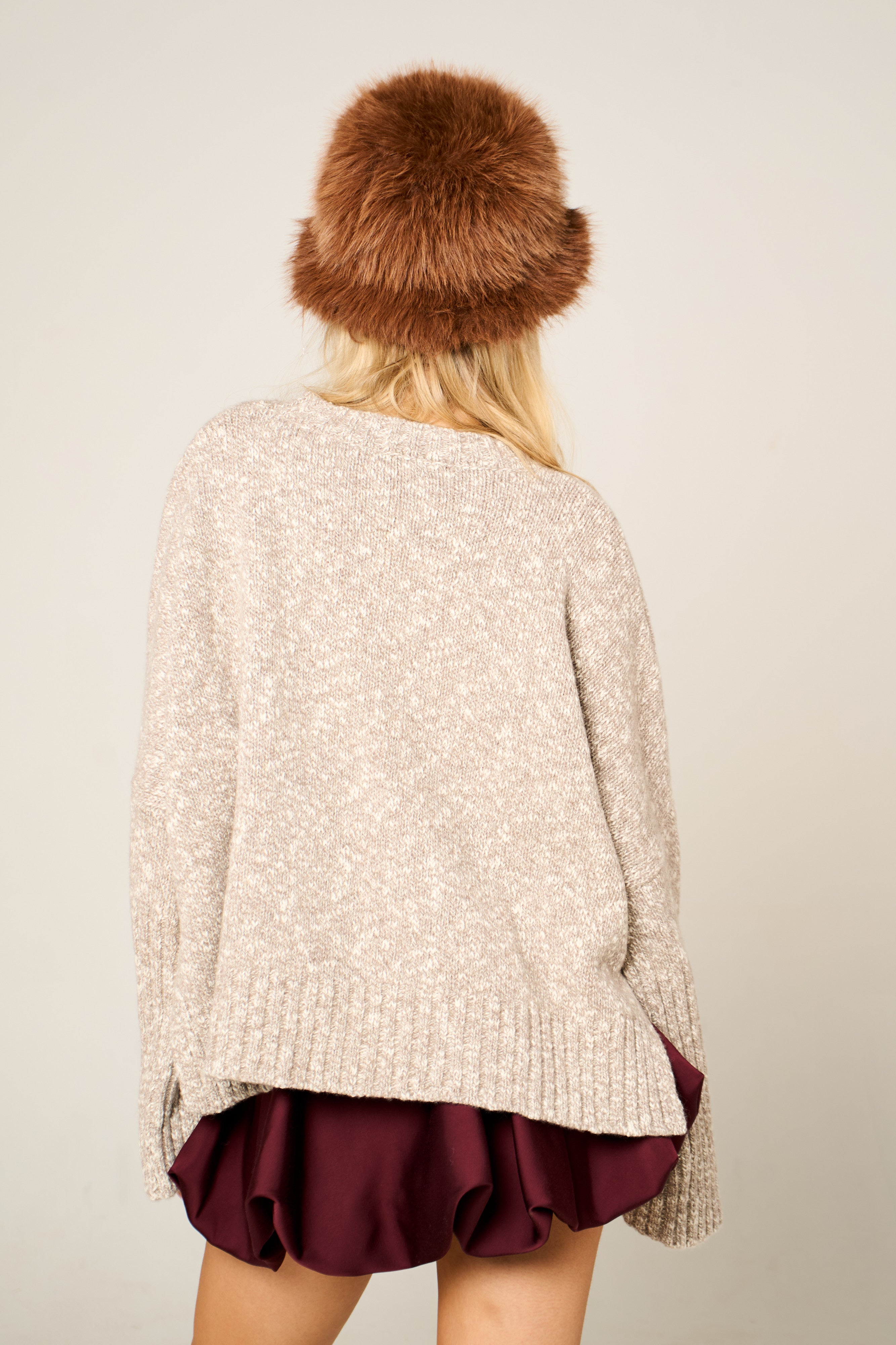 Handmade Willow jumper in stone and oatmeal, super-chunky wool and organic cotton blend, oversized fit with thumb holes