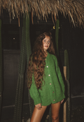 Hand knitted Noura Cardigan in kiwi green mohair – oversized luxury knit for effortless sustainable style Bright kiwi green oversized cardigan mohair luxury knitwear styling