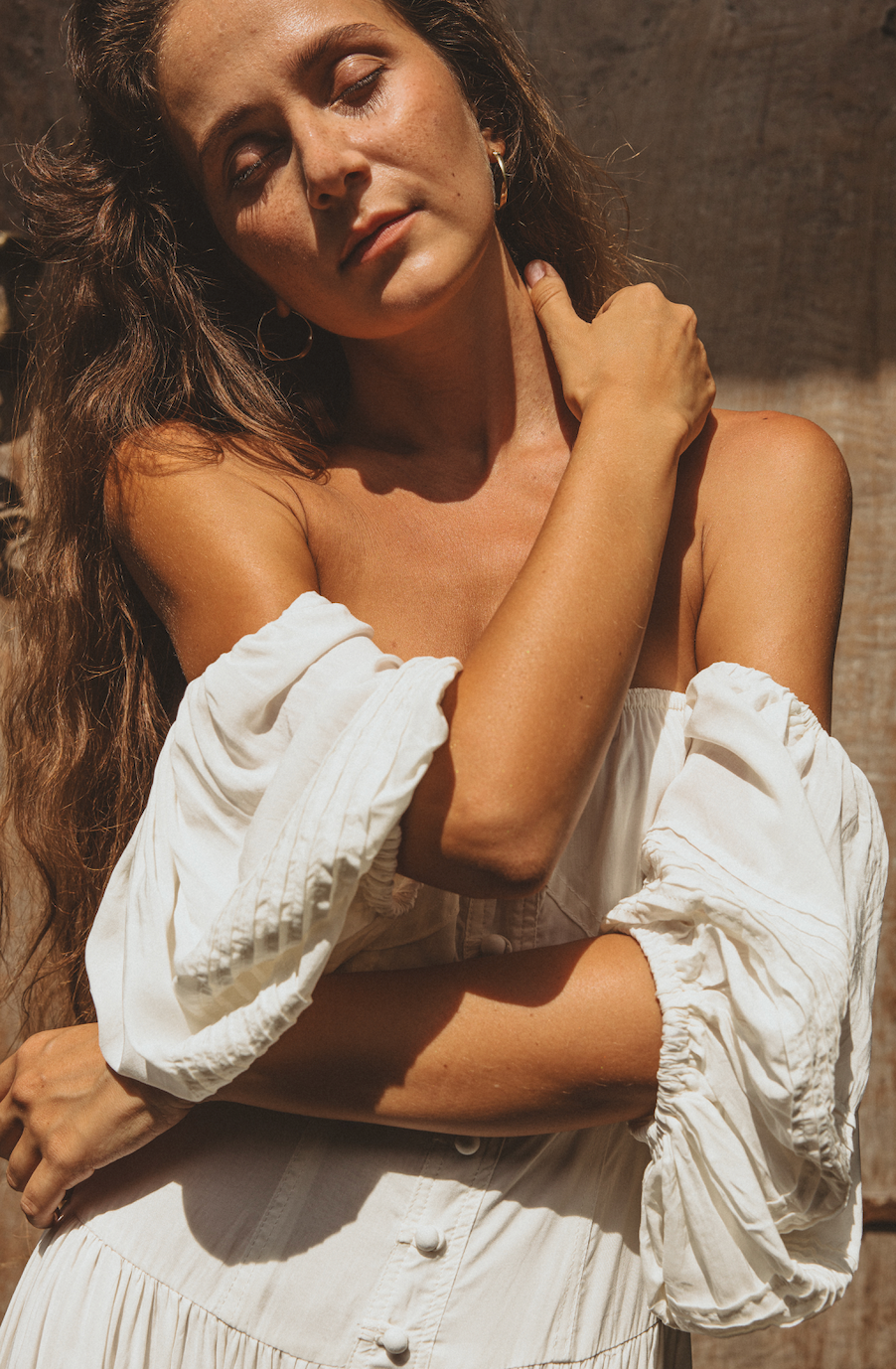 Close up of Nolita Dress in Organic Cotton with Romantic puff sleeves by Noa and Rain 