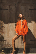 Noura Mohair Cardigan in Tangerine Orange – Handmade Oversized Knit, Soft and Timeless