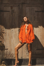 Noura Mohair Cardigan in Tangerine Orange – Handmade Oversized Knit, Soft and Timeless