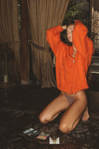 Noura Mohair Cardigan in Tangerine Orange – Handmade Oversized Knit, Soft and Timeless