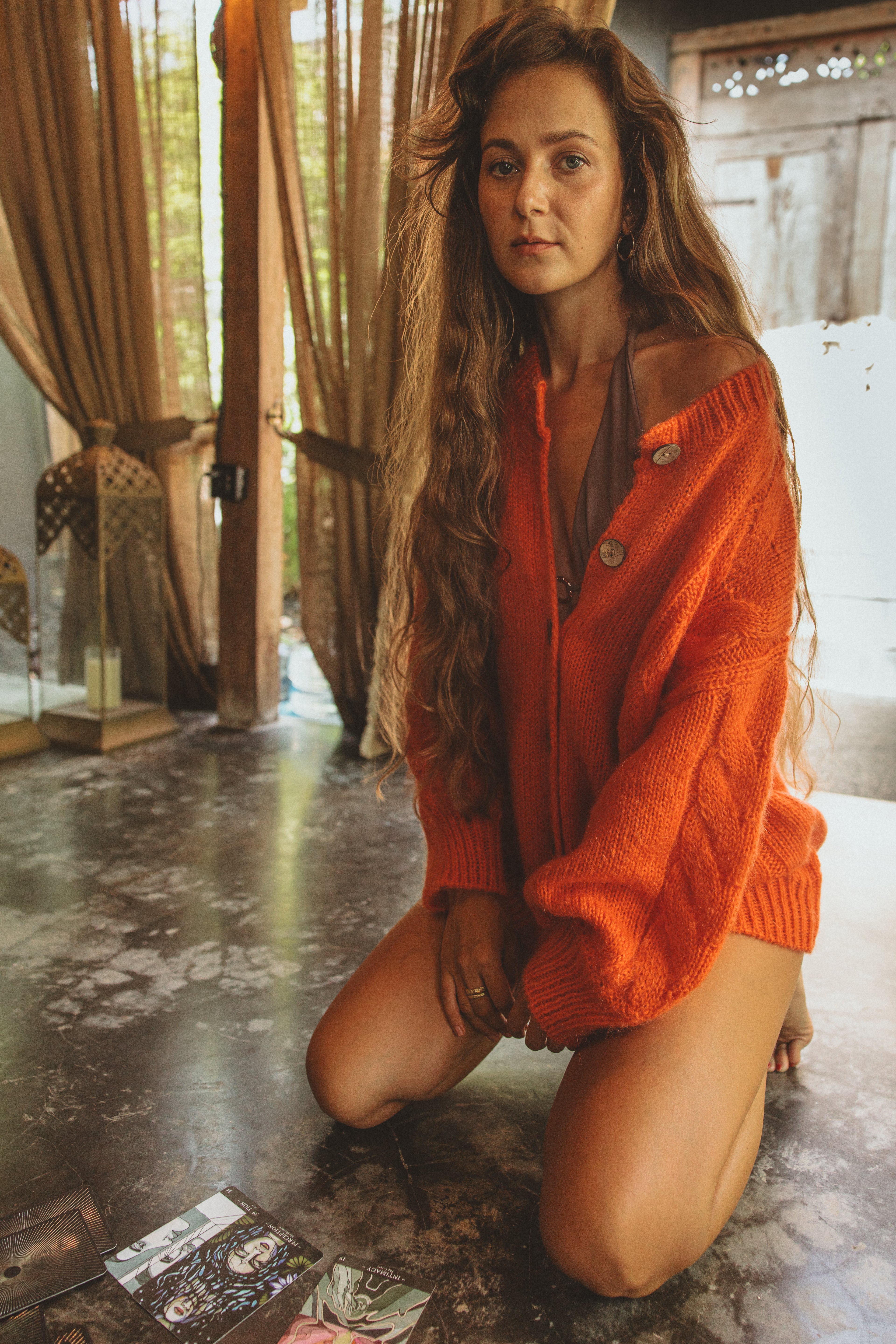 Noura Mohair Cardigan in Tangerine Orange – Handmade Oversized Knit, Soft and Timeless