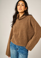 Sienna Coco Brown cropped boxy jumper with relaxed roll neck