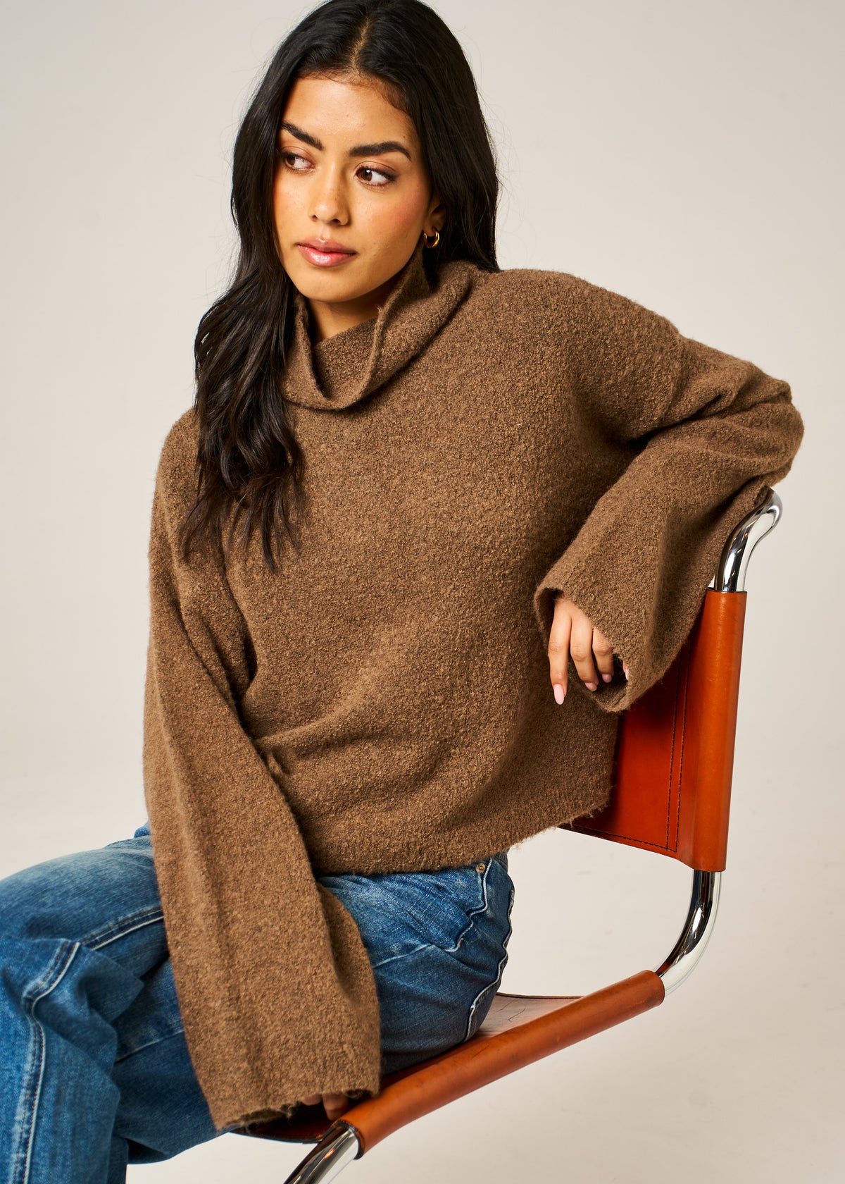 Close-up of Coco Brown Sienna Jumper bouclé alpaca and mohair texture