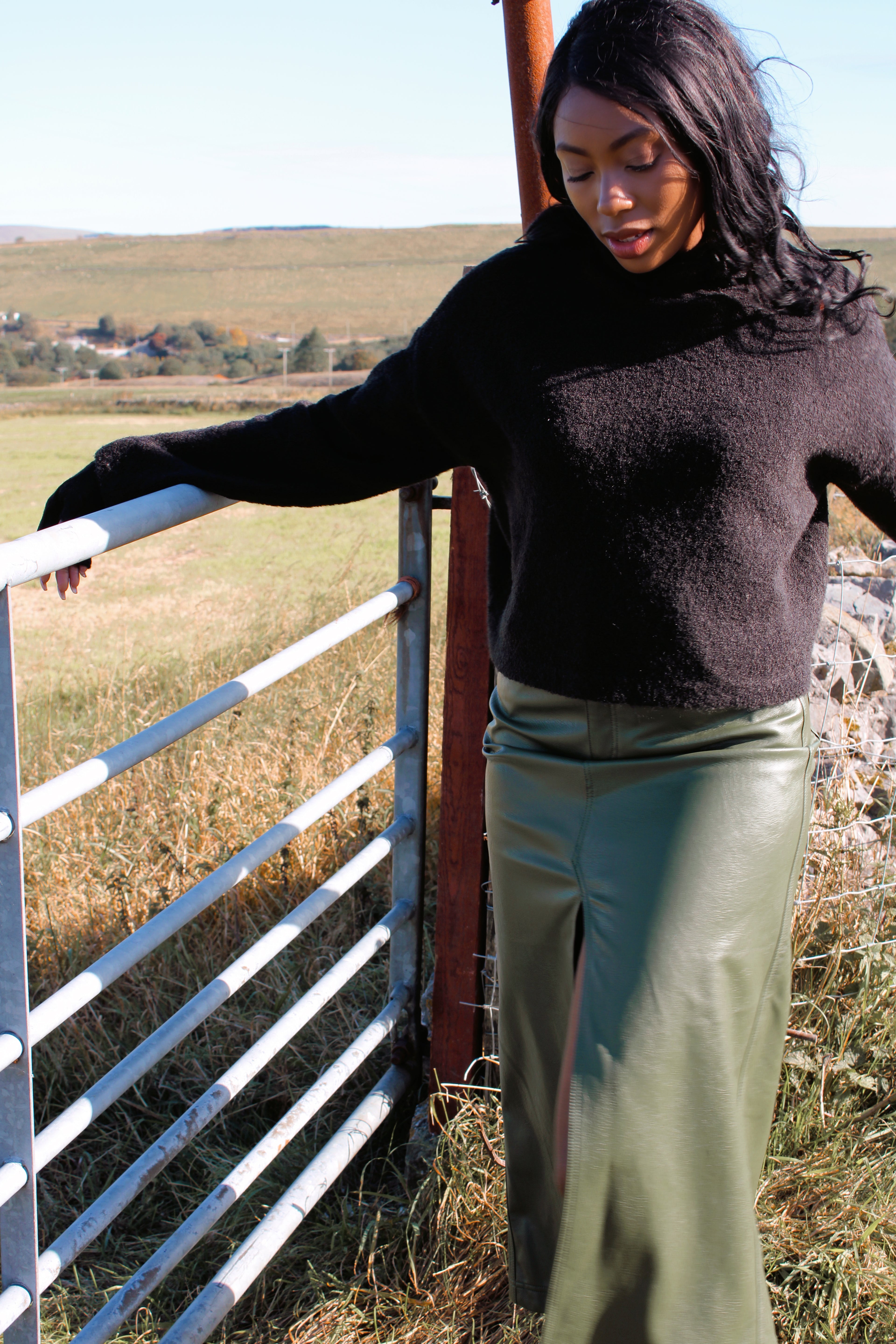 Sienna Midnight Black cropped boxy jumper with relaxed roll neck
