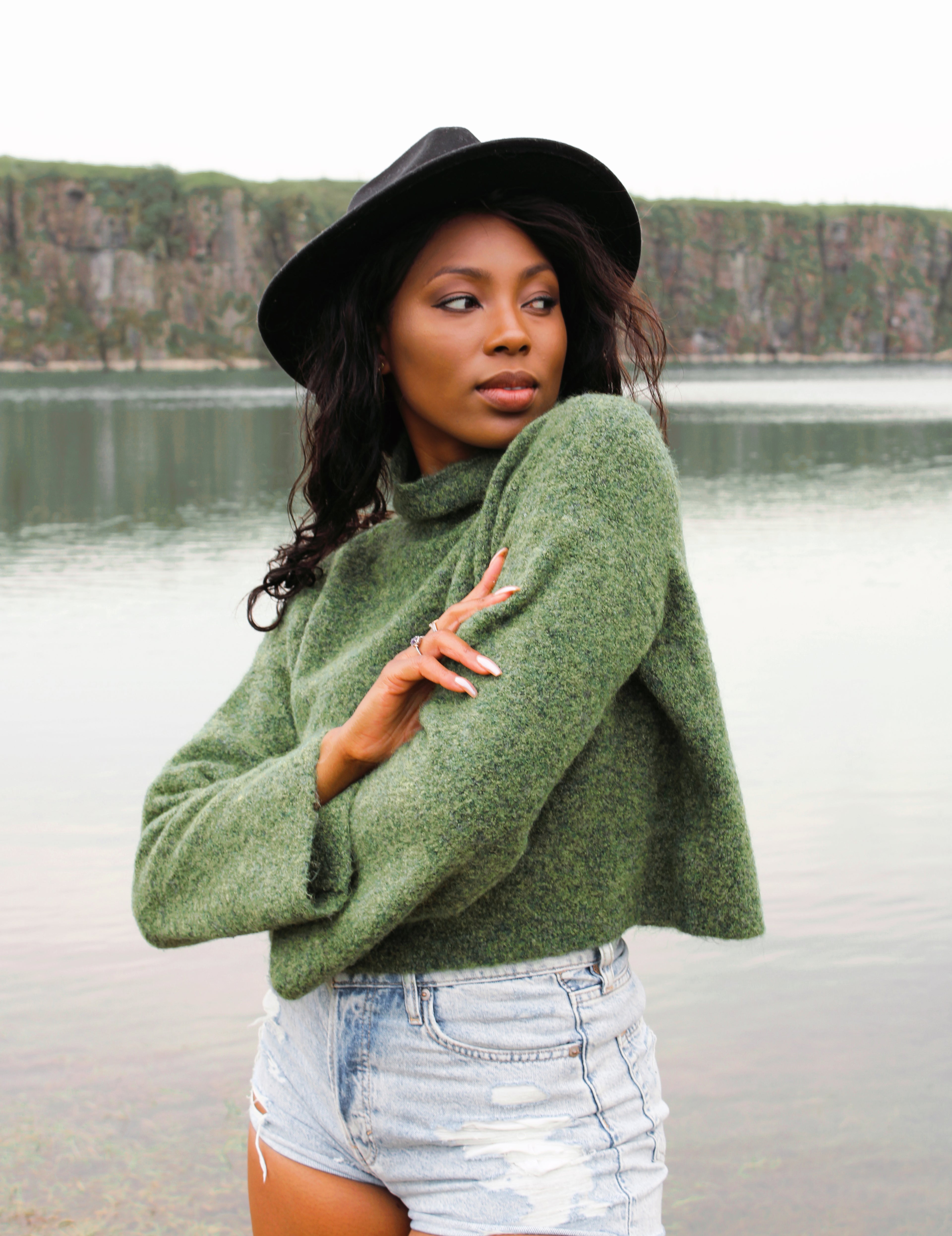 Sienna Jumper kiwi green cropped knit mohair alpaca sweater front view